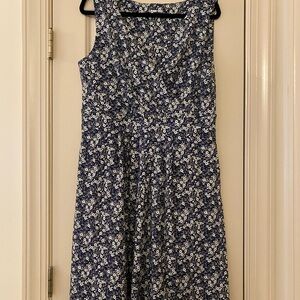 Lands' End 14-16 Navy Floral Wrap Dress with Pockets Cotton Blend